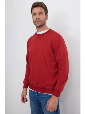 Tudors Unisex Relax Fit Rahat Kesim %100 Pamuk 3 İplik Basic Kiremit Bisiklet Yaka Sweatshirt