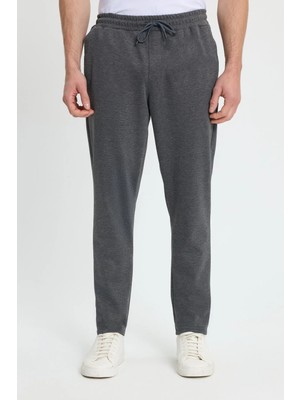 Tudors Erkek Regular Fit Klasik Kesim Bağcıklı Beli Lastikli Koyu Gri Jogger Pantolon Örme Kumaş