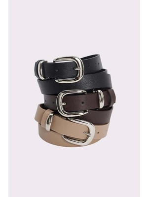 Tudors Kadın 3 cm 3'lü Set Siyah-Bordo-Kahverengi Kemer