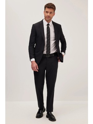 Tudors Erkek Slim Fit Mono Yaka Likralı Esnek Kumaş Siyah Takım Elbise