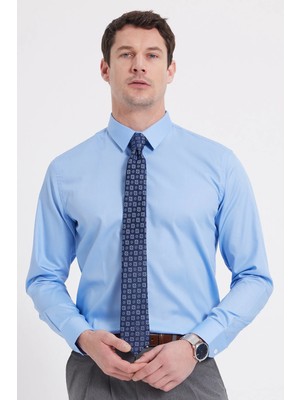 Tudors Erkek Slim Fit Non-Iron Pamuklu Ütü Gerektirmez açık Mavi Gömlek