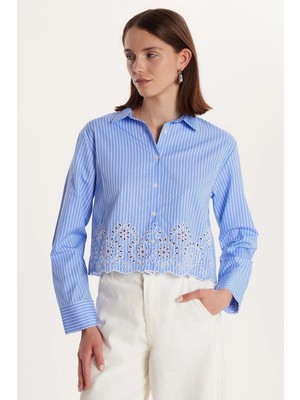 Tudors Kadın Slim Fit Dar Kesim Desenli Uzun Kollu Klasik Yaka Gömlek