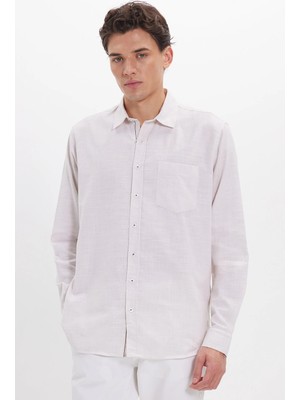 Tudors Erkek Regular Fit Klasik Kesim Oversize %100 Pamuk Keten Doku Bej Gömlek