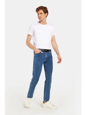 Tudors Erkek Slim Fit Yıkamalı Taşlamalı Esnek Kot Düz Paça Tapered Açık Mavi Pantolon