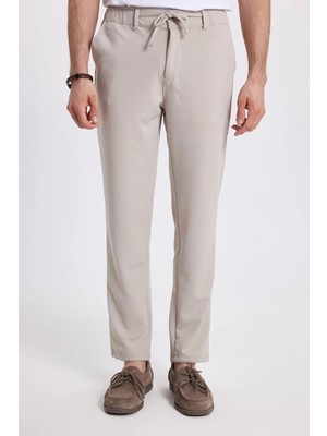 Tudors Erkek Slim Fit Dar Kesim Beli Lastikli Bağcık Detaylı Taş Pantolon