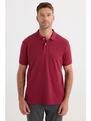 Erkek Regular Fit Klasik Kesim Pamuklu Yumuşak Dokulu Serin Tutan Kumaş Düz Kırmızı Polo Yaka Tişört