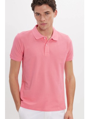 Tudors Erkek Slim Fit Dar Kesim %100 Pamuk Kısa Kollu Polo Yaka Pembe Tişört