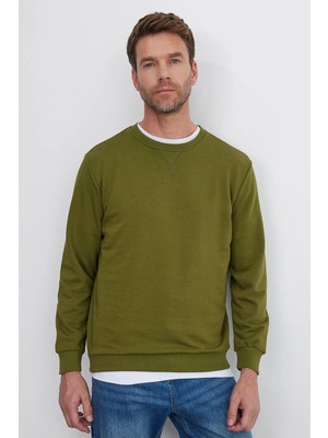 Tudors Unisex Relax Fit Rahat Kesim %100 Pamuk 3 İplik Basic Yeşil Bisiklet Yaka Sweatshirt