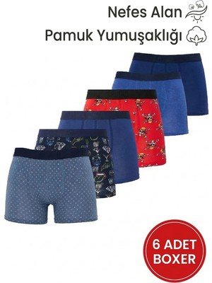Tudors Erkek 6'lı Pamuklu Likralı Esnek Kumaş Premium Seri Boxer