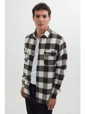 Tudors Erkek Slim Fit Dar Kesim Uzun Kollu Kapaklı Çift Cepli Kareli Kışlık Oduncu Gömlek