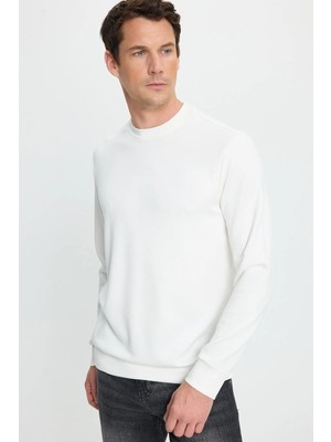 Tudors Erkek Relax Fit Rahat Kesim Uzun Kollu Ekstra Soft Modal Kumaş Bisiklet Yaka Ekru Sweatshirt