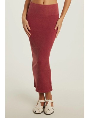 Tudors Kadın Slim Fit Pamuklu Düz Uzun Bordo Etek