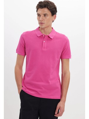 Tudors Erkek Slim Fit Dar Kesim %100 Pamuk Kısa Kollu Polo Yaka Pembe Tişört