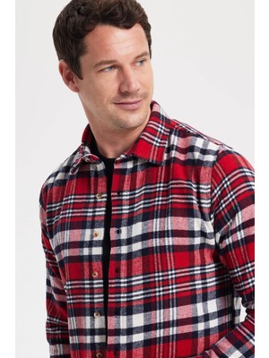 Tudors Erkek Slim Fit Dar Kesim Kareli Kışlık Oduncu Gömlek