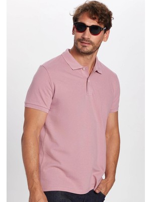 Tudors Erkek Slim Fit Dar Kesim %100 Pamuk Gül Kurusu Polo Yaka Tişört
