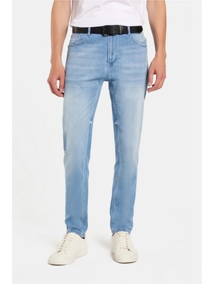 Tudors Erkek Regular Fit Normal Kesim Denim Yıkamalı Düz Paça Açık Mavi Jean Kot Pantolon