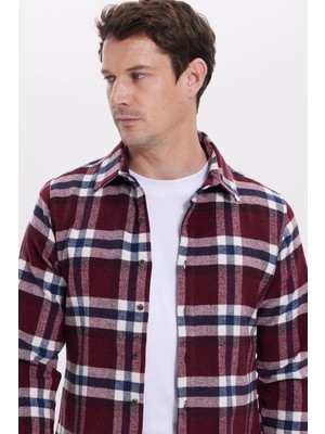 Tudors Erkek Slim Fit Dar Kesim Kareli Kışlık Oduncu Gömlek