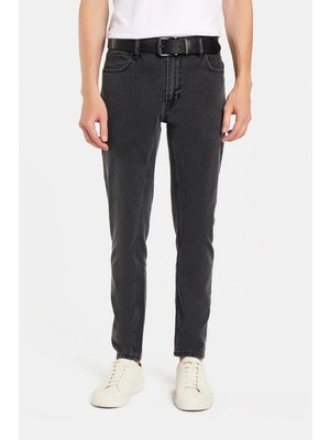 Tudors Erkek Regular Fit Yıkamalı Taşlamalı Esnek Kot Düz Paça Tapered Gri Jean Pantolon