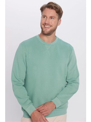 Tudors Unisex Oversize Geniş Kesim Pamuklu Basic Yeşil Bisiklet Yaka Sweatshirt