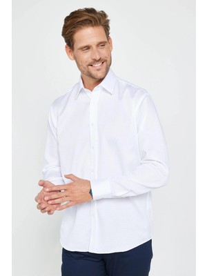 Tudors Regular Fit Beyaz Non-Iron % 100 Pamuk Doğa Dostu Ekoteks Belgeli Ütü Gerektirmez Gömlek