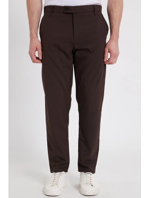 Tudors Erkek Slim Fit Dar Kesim Esnek Yan Cepli Bilek Boy Canvas Kesim Kahverengi Pantolon