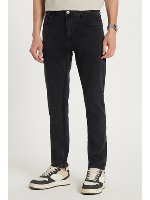 Tudors Erkek Regular Fit Yıkamalı Taşlamalı Esnek Kot Düz Paça Tapered siyah Jean Pantolon