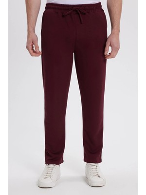Tudors Erkek Slim Fit Dar Kesim Beli Bağcıklı 3 Cepli Geniş Paça Bordo Eşofman Altı