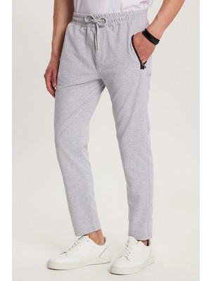 Tudors Unisex Standart Fit Pamuklu 2 İplik Fermuar Cepli Beli Lastikli Bağlamalı Düz Paça Gri Eşofman Altı