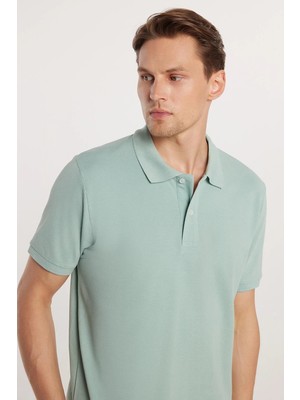 Tudors Erkek Regular Fit Rahat Kesim %100 Pamuk Düz Pike Mint Polo Yaka Tişört
