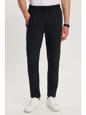 Tudors Unisex Standart Fit Pamuklu 2 İplik Fermuar Cepli Lastikli Bağlamalı Düz Paça Lacivert Eşofman Altı
