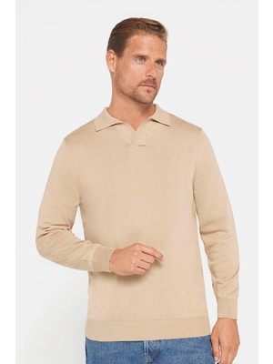 Tudors Erkek Standart Fit Normal Kesim Polo V Yaka Taş Triko Kazak