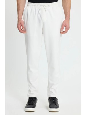 Tudors Erkek Regular Fit Klasik Kesim Beli Lastikli Bağcıklı Koyu Beyaz Jogger Pantolon