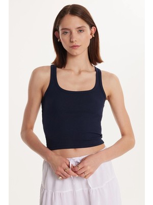 Tudors Kadın Slim Fit Dar Kesim İnce Askılı U Yaka Lacivert Body Atlet