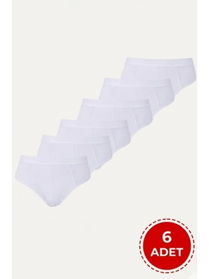 Tudors Erkek 6'lı Paket Pamuklu Likralı Slip Beyaz Penye Külot