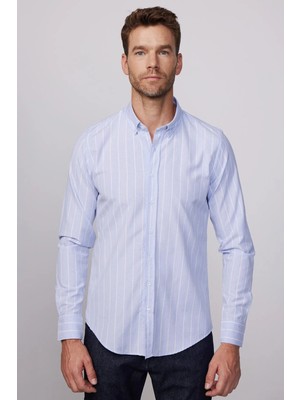 Tudors Slim Fit Uzun Kollu Çizgili Yaka Düğmeli Erkek Gömlek