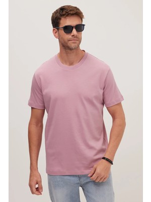 Tudors Unisex Relax Fit Rahat Kesim %100 Pamuk Yumuşak Dokulu Hafif Kalın Lila Bisiklet Yaka Tişört