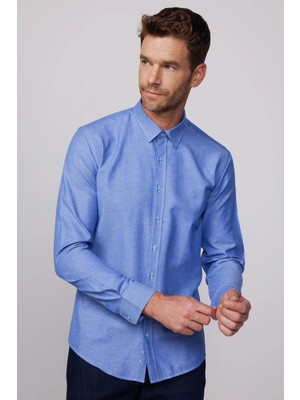 Tudors Modern Slim Fit Pamuklu Kolay Ütü Armürlü Erkek Gömlek