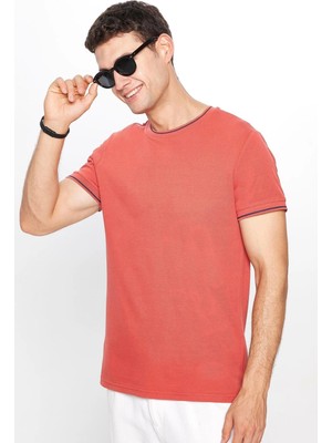 Tudors Erkek Slim Fit Dar Kesim %100 Pamuk Düz Pike Kiremit Bisiklet Yaka Tişört