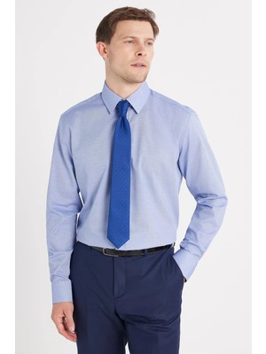 Tudors Regular Fit Saks Mavi Non-Iron %100 Pamuk Doğa Dostu Ekoteks Belgeli Ütü Gerektirmez Gömlek