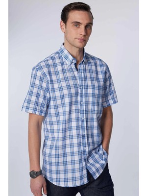 Tudors Erkek Regular Fit Klasik Kesim Oversize %100 Pamuk Keten Doku Tek Cep Kareli Düğmeli Yaka Gömlek