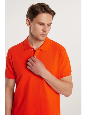 Tudors Erkek Slim Fit Dar Kesim %100 Pamuk Nar Polo Yaka Tişört