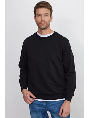 Tudors Unisex Relax Fit Rahat Kesim %100 Pamuk 3 İplik Basic Siyah Bisiklet Yaka Sweatshirt