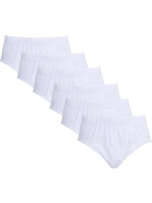 Tudors Erkek 6'lı Paket Lastikli %100 Pamuk Beyaz Slip Külot