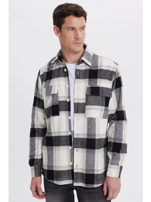 Tudors Erkek Slim Fit Dar Kesim Kareli Tek Cepli Oduncu Gömlek