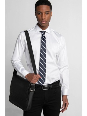 Tudors Erkek Slim Fit Dar Kesim %100 Pamuk Uzun Kollu Premium Saten Beyaz Gömlek
