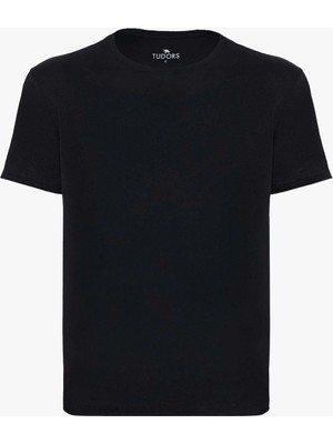 Tudors Unisex Slim Fit Dar Kesim %100 Pamuk Yumuşak Dokulu Siyah Bisiklet Yaka Tişört