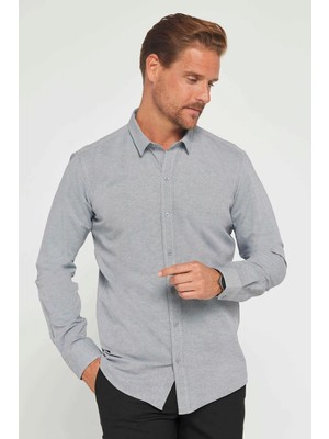 Tudors Modern Slim Fit Pamuklu Kolay Ütü Armürlü Erkek Gömlek