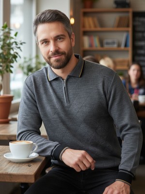 Kamalı Erkek Gri Tüylenme Yapmayan Anti-pilling Standart Fit Normal Kesim Premium Polo Yaka Triko Kazak