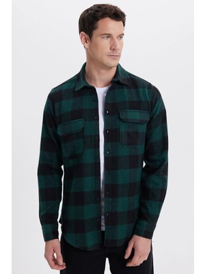 Tudors Erkek Slim Fit Dar Kesim Uzun Kollu Kapaklı Çift Cepli Kareli Kışlık Oduncu Gömlek