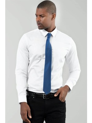 Tudors Slim Fit Uzun Kollu Düz Ince Pamuk Saten Erkek Beyaz Gömlek